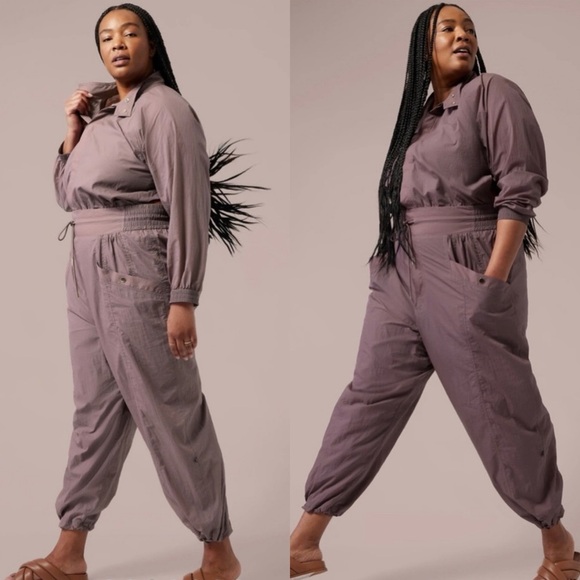 Athleta x Alicia Keys Utility Jumpsuit // Smoked Almond Brown Purple Size 22 - Picture 2 of 16
